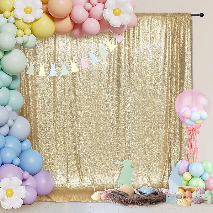 PartyDelight Light Gold Sequin Backdrop 6x8ft Sparkly Photo Curtain | 4 Inch by PartyDelight