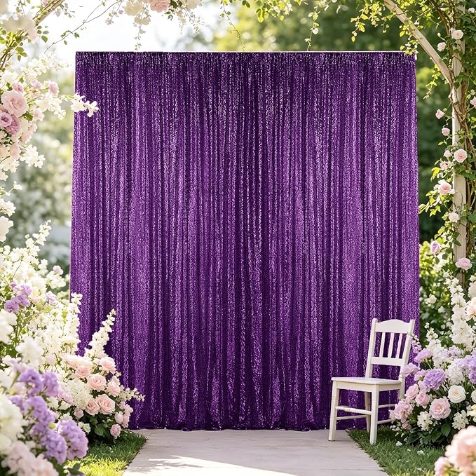 Hahuho Purple Sequin Backdrop Curtain, Party Decoration（2 Panels, 4FT x 8FT - Image 3