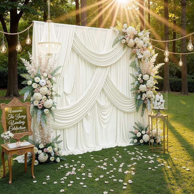 30ft x 10ft Wrinkle Free Ivory Backdrop Curtains - Image 6