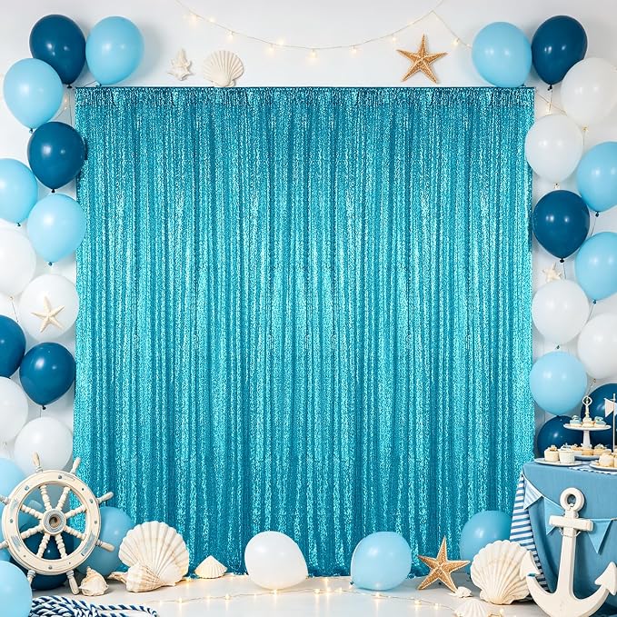 Hahuho Turquoise Sequin Backdrop Curtain, Party Decoration（1 Panels, 4FT x 8FT - Image 4