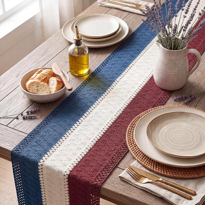 Artoid Mode Blue Beige Red Farmhouse Rustic Table Runner 12x60 Inch | Holiday - Image 3