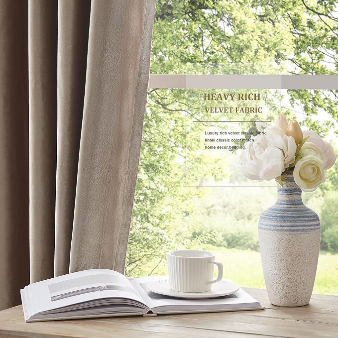 BULBUL Taupe Velvet Blackout Curtains 72 inch Long - Image 4