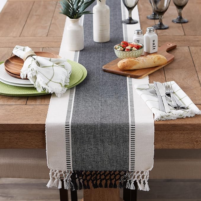 DII Dobby Stripe Table Runner, 13x108 Black & Cream Background | Woven - Image 6
