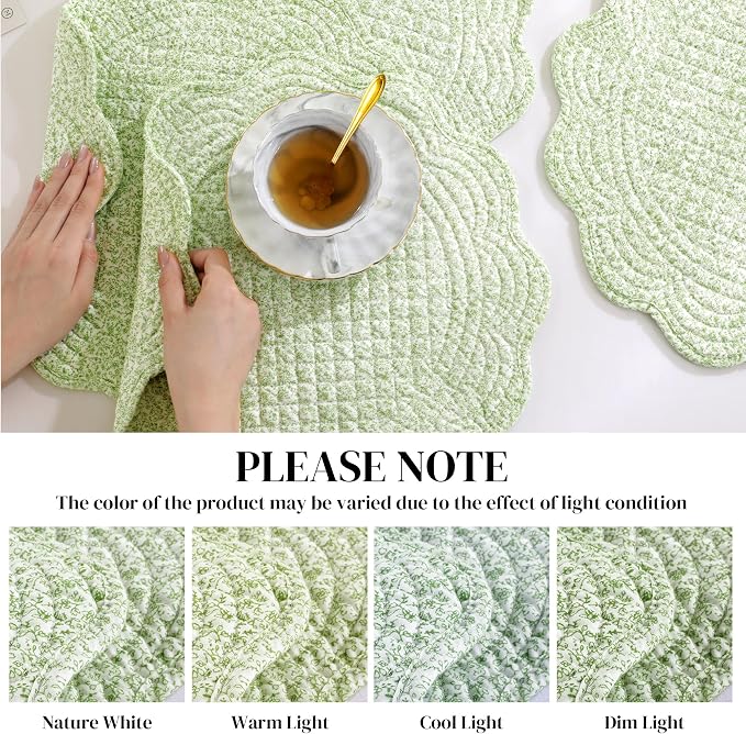 HOMBYS Quilted Placemats Set of 6 Washable Round Placemats - Image 3