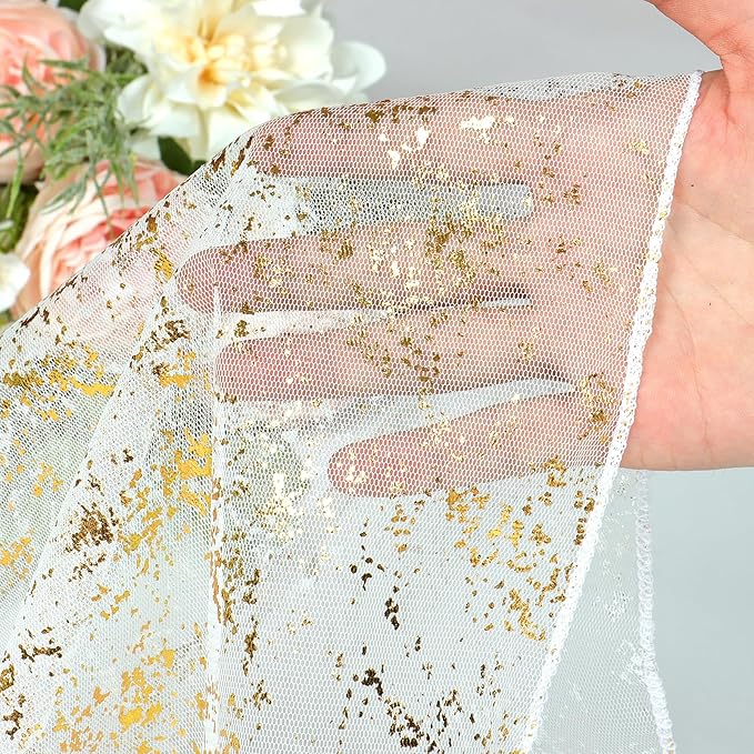 LOMOHOO 10 Ft Gold Table Runner, Golden Sheer Sequin Table Runners 120 Inches Long Glitter Metallic Foil Lace Fabric Table Decor for Birthday Party Wedding Anniversary Centerpiece (3pcs)