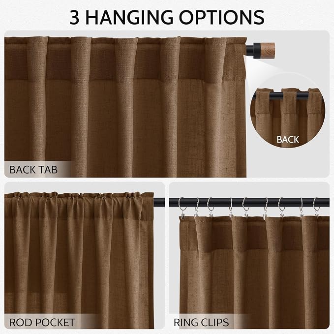 Tobacco Brown Linen Curtains 120 Inch Extra Long - Image 2