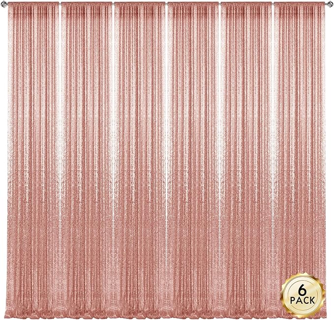 2×8FT-6PCS Rose Gold Sequin Backdrop Curtains Panels, Photography Backdrop - Image 7