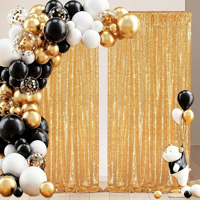 Gold Sequin Backdrop Curtains-1 Panel 3FTx8FT Gold Backdrop - Image 5