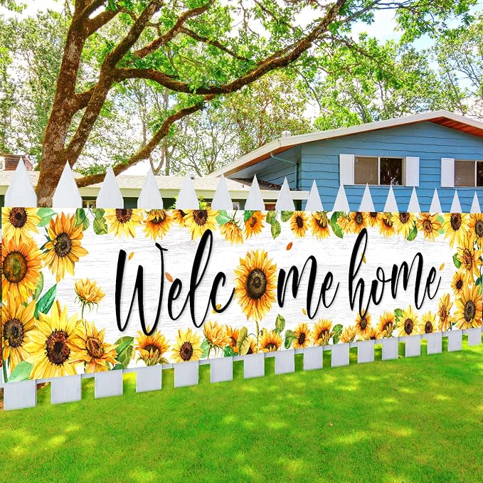 Large Welcome Home Banner Decorations Sunflower Welcome Home Yard Sign by Breling