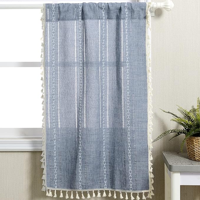 RoomTalks Boho Kitchen Curtains 36 Inch Length French Striped Farmhouse Vintage - Image 2