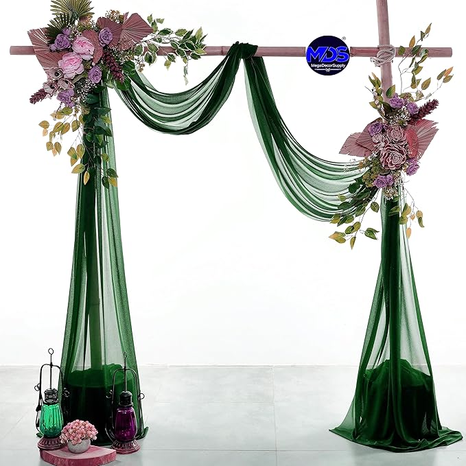 MDS Halloween Chiffon Draping Fabric - 2 Panel, 30" Wide x 50ft Long - Sheer Spooky Arbor & Canopy Drapery for Haunted House Backdrops, Party Ceilings, DIY Costumes & Themed Events - Hunter Green