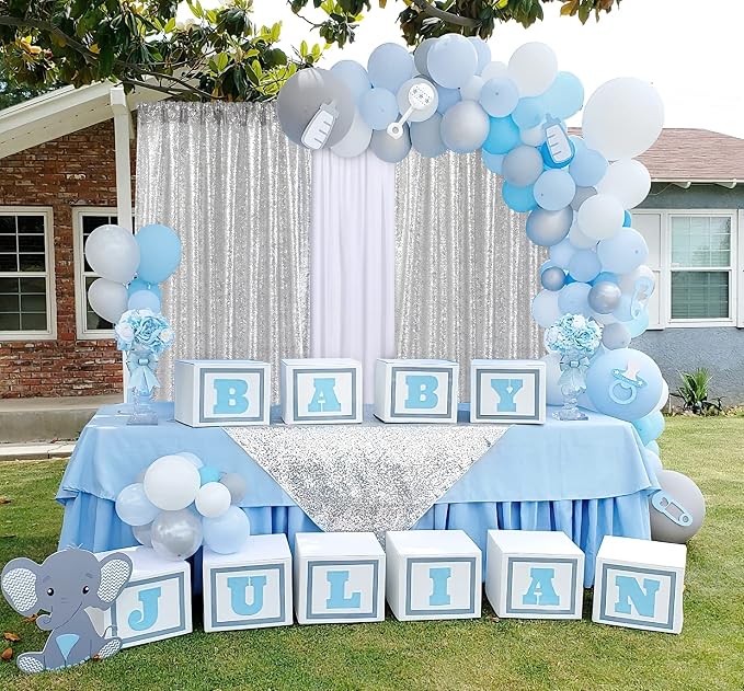 Silver Sequin Backdrop Curtains Party Photo Glitter Drapes 2 Pcs 2FTx8FT | - Image 5