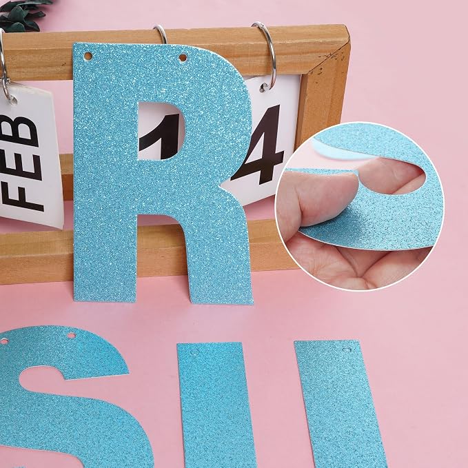 DIY Banner Kit with Letters Glitter Letters Champagne Light Blue Birthday - Image 4