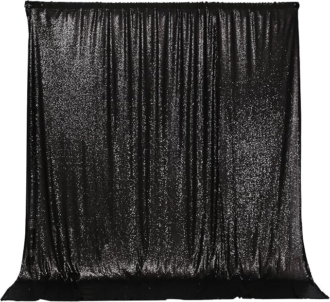 PartyDelight Black Sequin Backdrop 6x6ft Sparkly Photo Curtain | 4 Inch Rod by PartyDelight