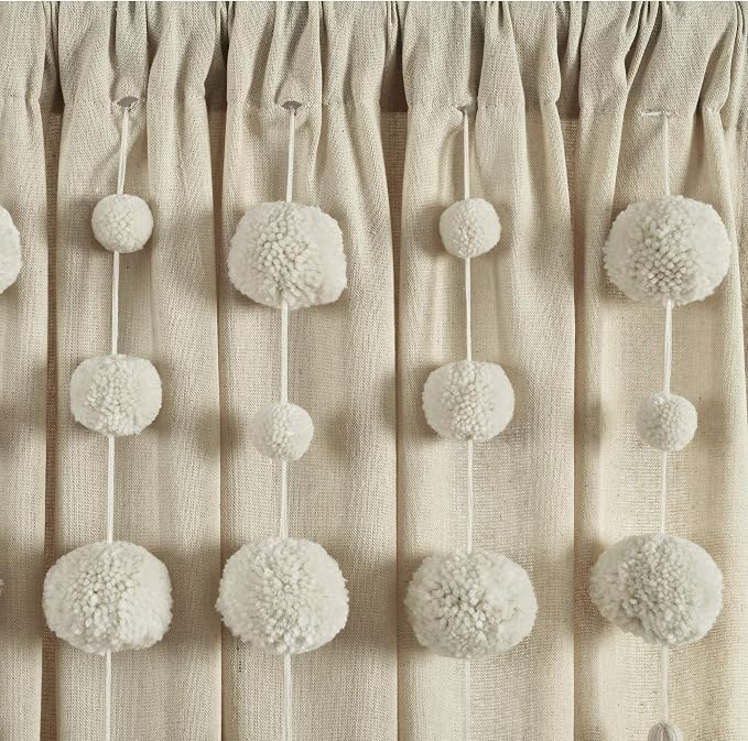 Lush Decor Boho Pom Tassel Window Curtain, 84 x 52 in, Dark Linen - Image 3