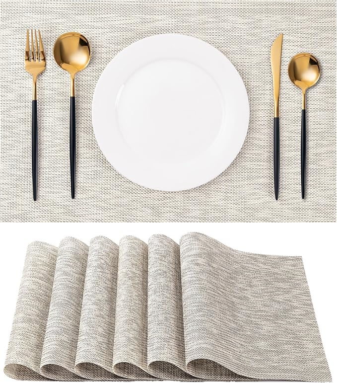 Placemats Set of 6 Washable Indoor/Outdoor Vinyl Place Mats by CADONO