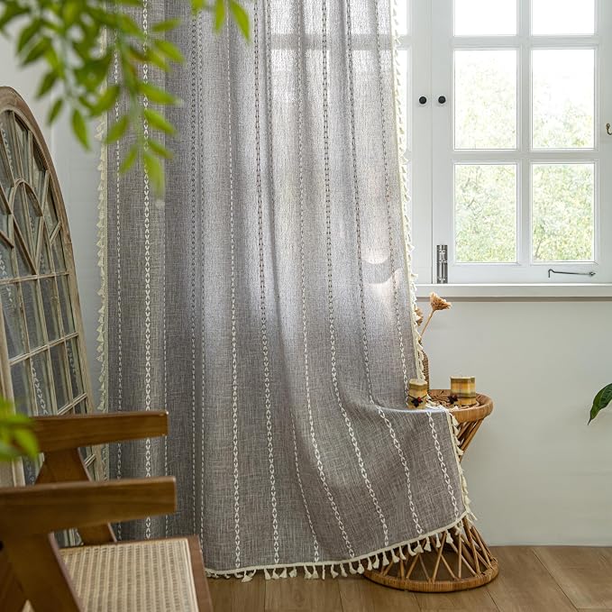 Sutuo Home Boho Curtains for Kitchen Bedroom Dining Room, Linen Farmhouse - Image 4