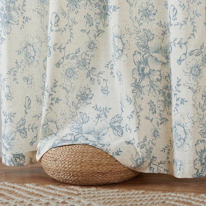 jinchan Blue Floral Linen Curtains 84 Inch Farmhouse Back Tab 2 Panels | Light - Image 8