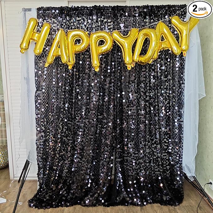 9FTx10FT Black Large Sequin Backdrop 1 Panel | 18MM Large Sequins, Glitter by HMQIANG