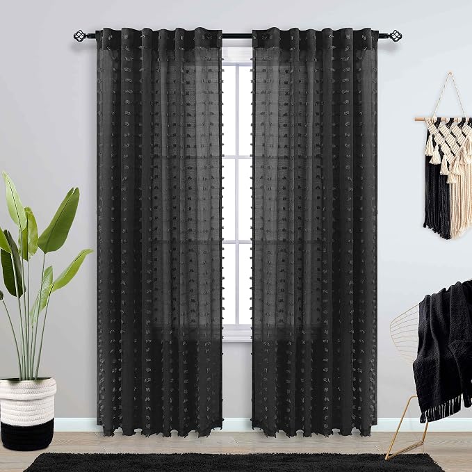 KOUFALL Black Sheer Curtains 84 Inches Long - Image 2