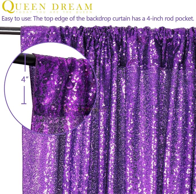 10ft x 10ft Purple Sequin Backdrop Glitter Halloween Party Backdrop Curtains - Image 5