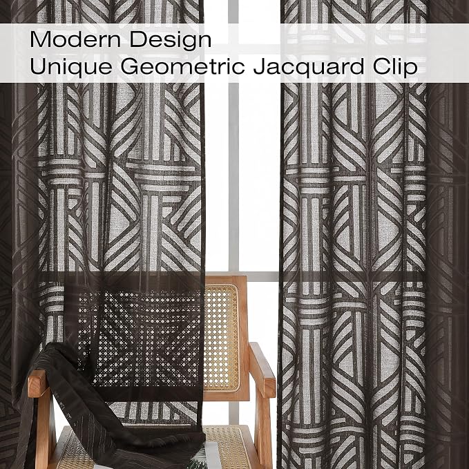 Simplebrand Chocolate Semi Sheer Curtains 45 Inch Length 2 Panels, Geometric - Image 3