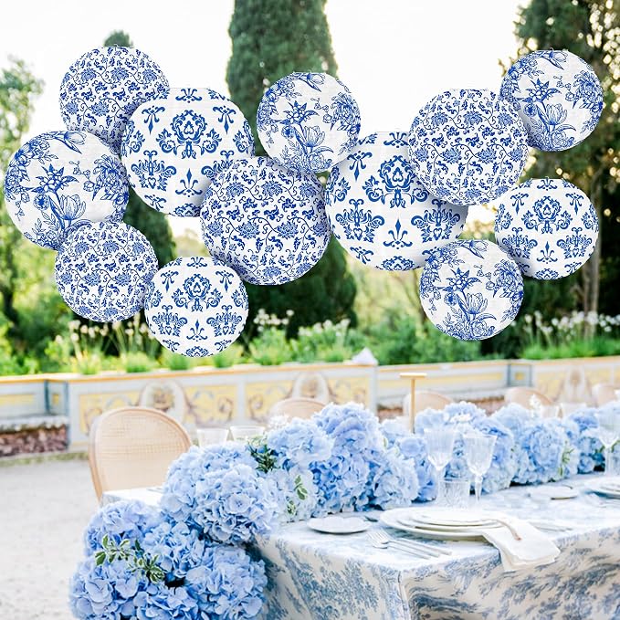 Chinoiserie Paper Lantern Blue and White Porcelain Print Decoration Lantern 10 - Image 3