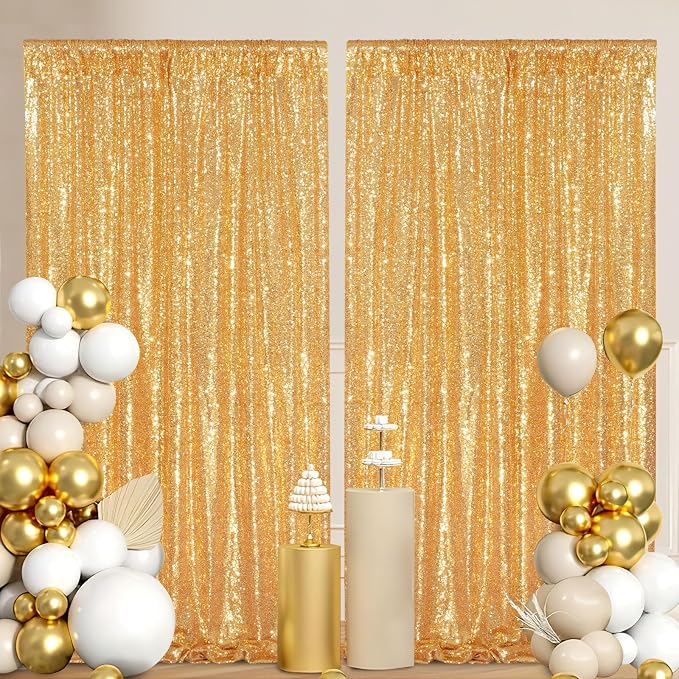 Gold Sequin Backdrop Curtain 2 Pcs 5FTx10FT Panels Stage Background - Image 6