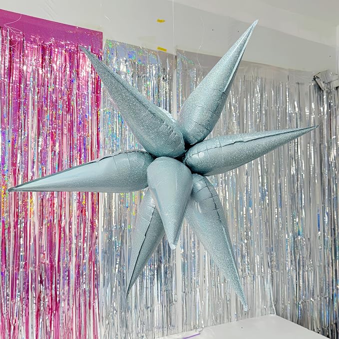 2*12 Pcs Light Blue Starburst Foil Balloons/32 Inch Metallic Spiky Star - Image 3