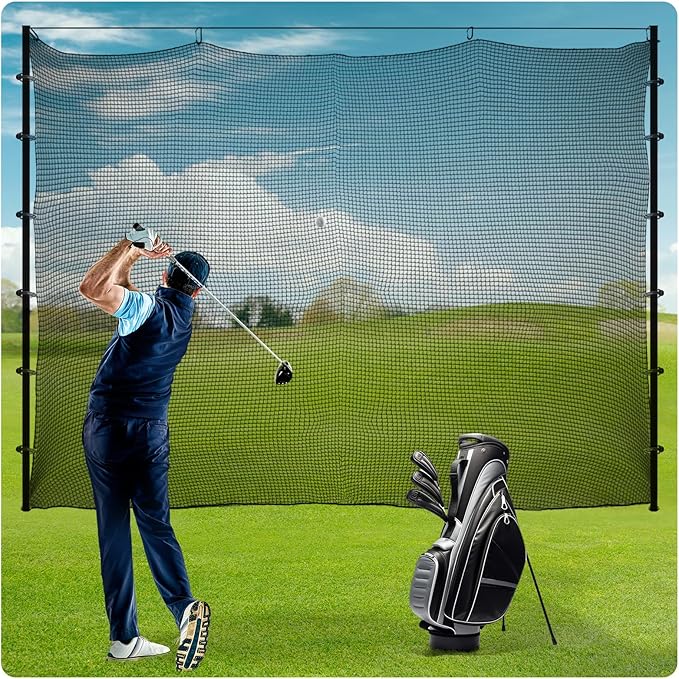 Sports Netting,Golf Practice Net Hitting Net with 33Feet Nylon Rope Also for Baseball, Hockey, Soccer, LAX and More - 10x10ft/10x15ft/10x20ft/10x25ft/10x30ft/10x40ft/10x50ft