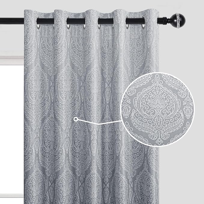 DWCN Grey Double Layers Damask Patterned Blackout Curtains - Image 4