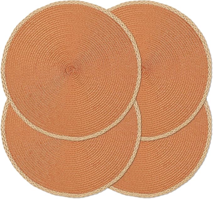 Round Placemats Set of 4, Woven Table Mats, Thin Edge, 15 Inch Diameter by Noctiflorous