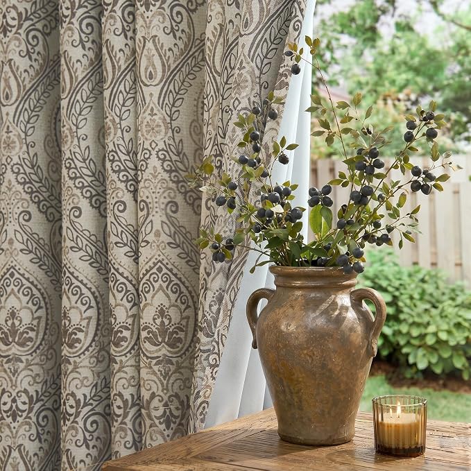 jinchan Grey Damask Curtains 84 Inch Room Darkening Grommet 2 Panels | Blackout - Image 2