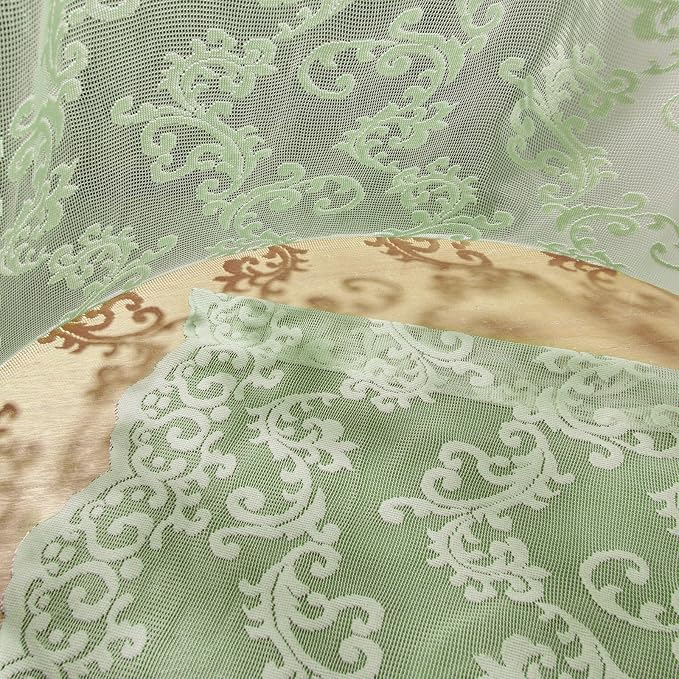 FOLKSIDE Sage Green Lace Curtains 63 Inch Length 2 Panels Paisley Floral Lace - Image 6