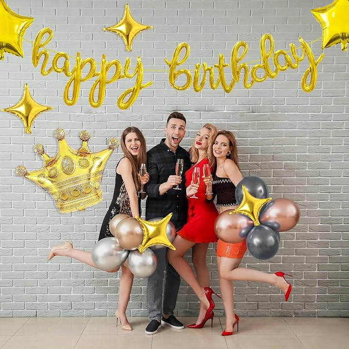 Gold Happy Birthday Balloons Banner 18 Inch Script/Cursive Foil Mylar Letter - Image 6