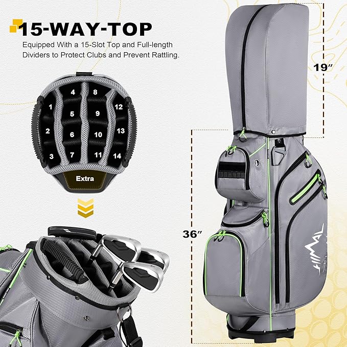 Golf Cart Bag, 15 Way Organizer Divider Top with Handles and Rain Cover