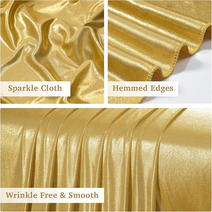 10x10 ft Gold Sequin Backdrop Curtain Panels for Parties, Wrinkle Free Glitter Photo Backdrop Drapes 2 Panels 5x10FT Shimmer Back Drop Cloth for Wedding Birthday Christmas Photography Background