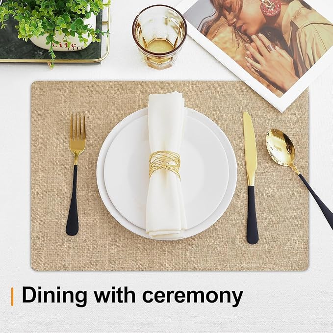 Homaxy Cloths Placemats for Dining Table Set of 8, Flaxen | Heat Resistant - Image 5