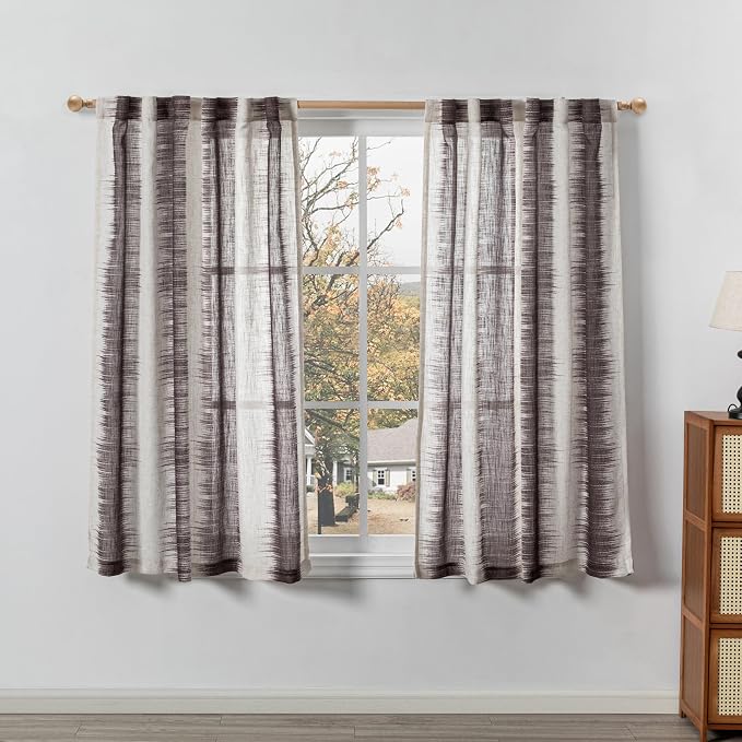 MYSKY HOME Bedroom Curtains Linen Textured Semi Sheer Curtains 63 Inch Length - Image 2