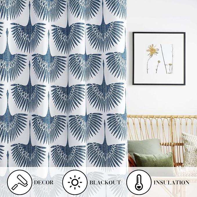 KGORGE Blackout Curtains Geometric Bird Pattern 52" W x 95" L Blue 2 Panels | - Image 8