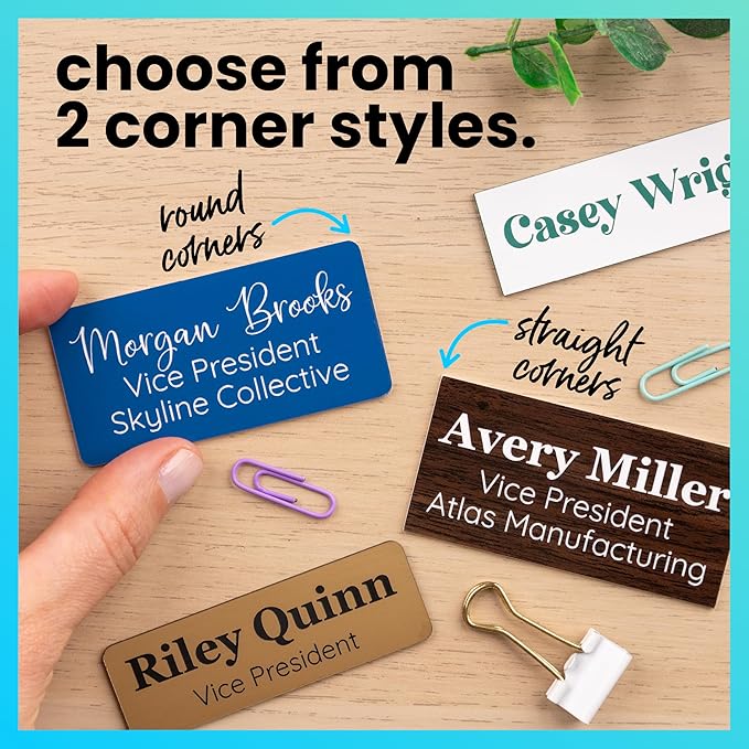 ExcelMark Custom Name Tag - Engraved Name Badge with Pin or Magnetic Backing, 16 Colors, 6 Fonts, and 2 Sizes to Choose from (Bronze w/Black Letters, 1.5"x 3")