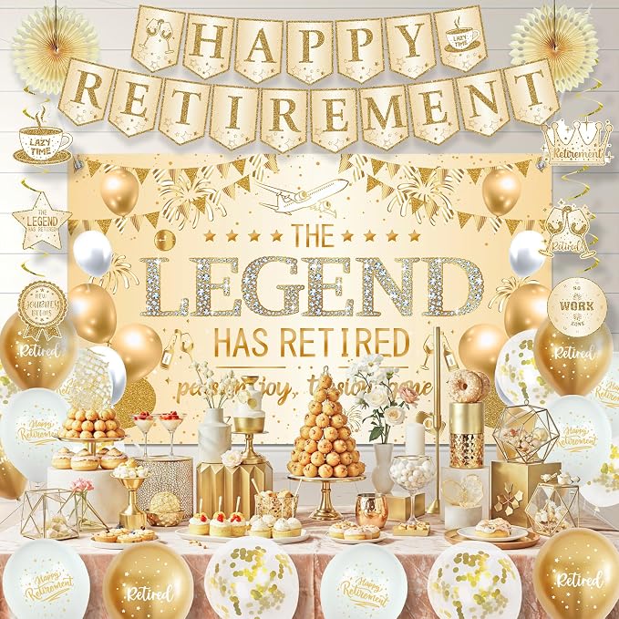 Roetyce Retirement Party Decorations Women, Champagne Gold Happy Retirement | - Image 4