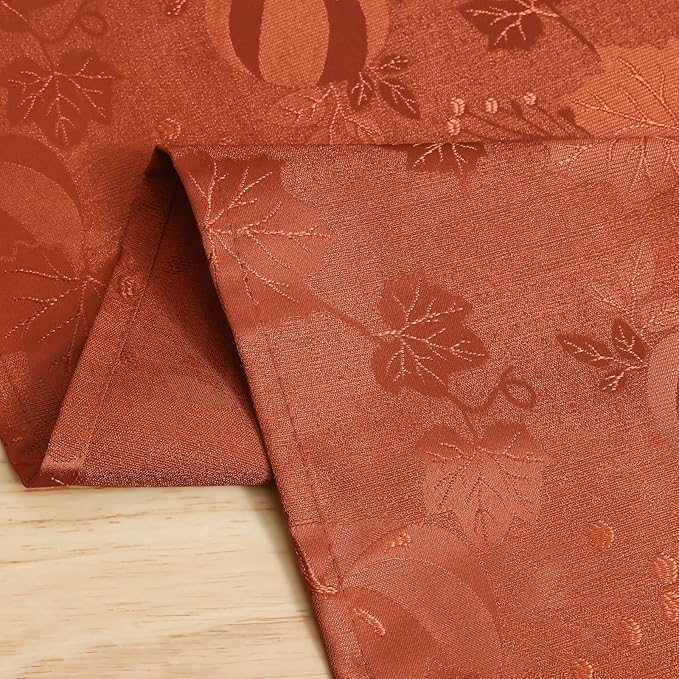 Smiry Thanksgiving Table Runner, 13x72 Inch Waterproof Fabric Damask Table Runner for Harvest Parties and Holidays, Terracotta