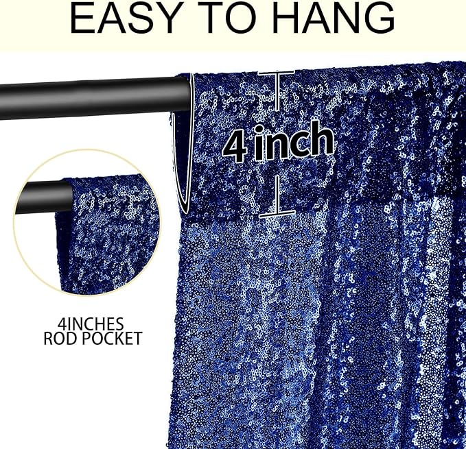 2×8FT-4PCS Navy Sequin Backdrop Curtains Panels, Photography Backdrop Glitter - Image 5