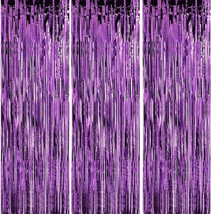 5 Pack 3.3 x 9.9 ft Purple Fringe Backdrop Streamers Party Decorations | Foil by Crosize