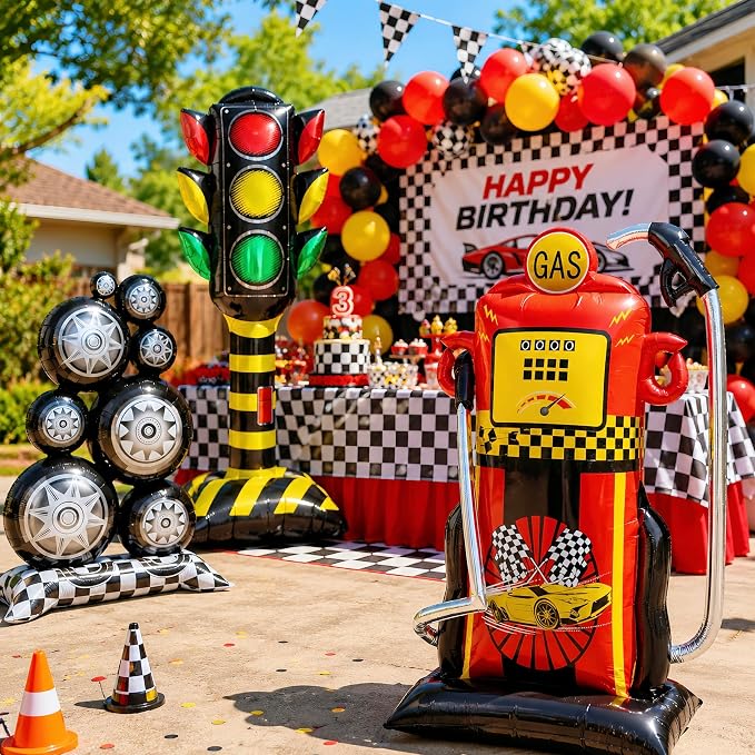 2Pcs Self Standing Racing Tire Balloon/Giant 3.5Ft Black White Checkered - Image 7