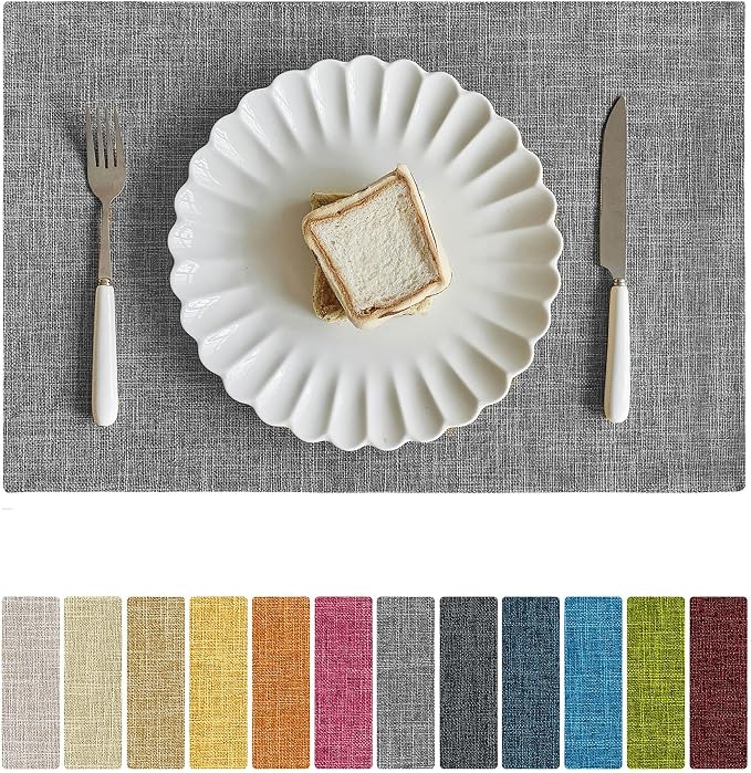 Softalker Faux Linen Placemats Set of 6-12 x 18 Inch, Heat Resistant Double by Softalker