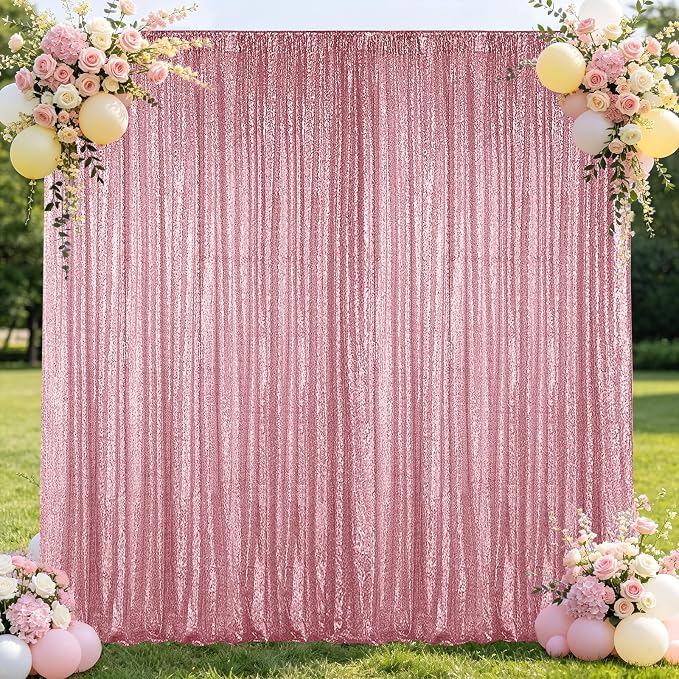 Hahuho Rose Pink Sequin Backdrop Curtain, Banquet Decoration（1 Panels, 4FT x 8FT by Hahuho