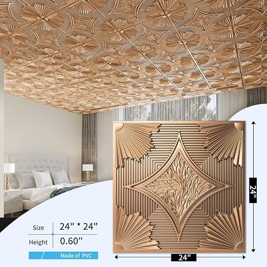 Art3d Drop Ceiling Tiles 24x24 in Bronze, 3D Wainscoting Panels Glue Up 2x2 - Image 4