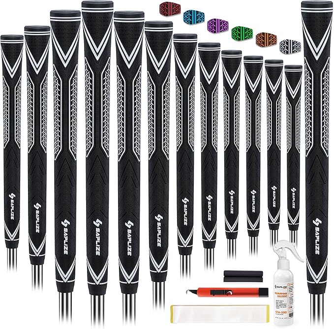 SAPLIZE High-performance Rubber Golf Grips 13 Pack, High Shock Absorption, Non-slip, Choose from 13 Grips with 15 Tapes or Full Regripping Kit, Std/Mid/Jumbo, CC10 Series